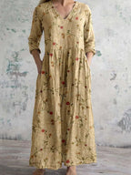 Dames Bloemenprint Maxi Jurk met V Hals
