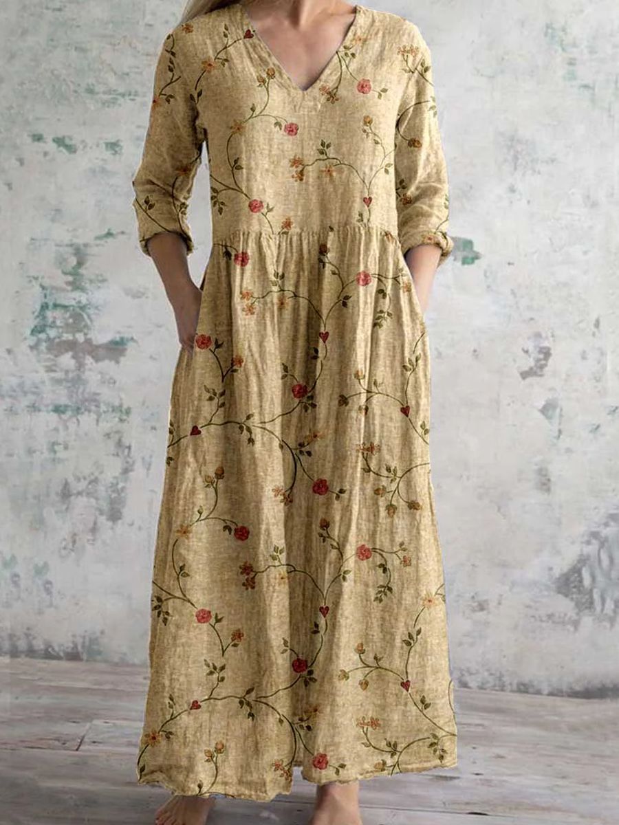 Dames Bloemenprint Maxi Jurk met V Hals
