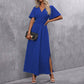 Vickie Jurk | Dames Herfst Maxi Jurk met Korte Mouwen, V-Hals en Split