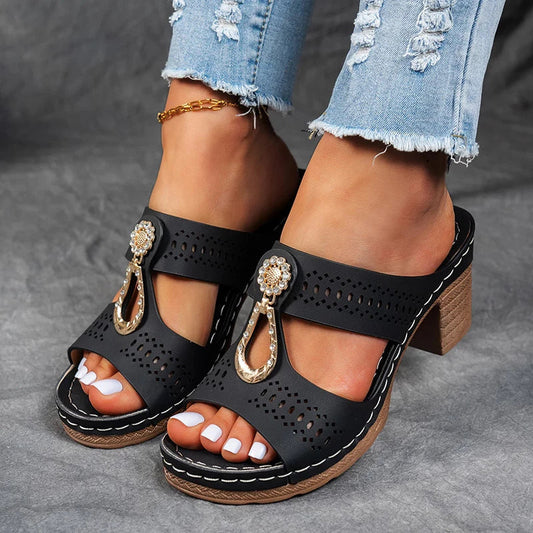 Dames Sleehak Sandalen met Uitgesneden Bandjes