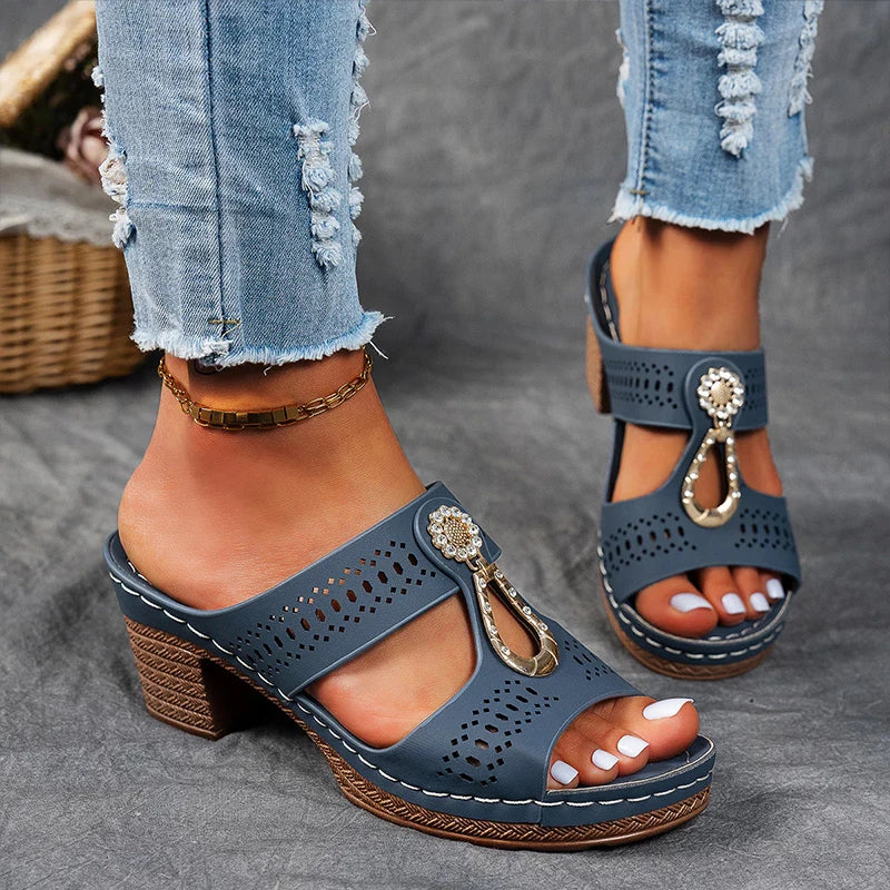 Dames Sleehak Sandalen met Uitgesneden Bandjes