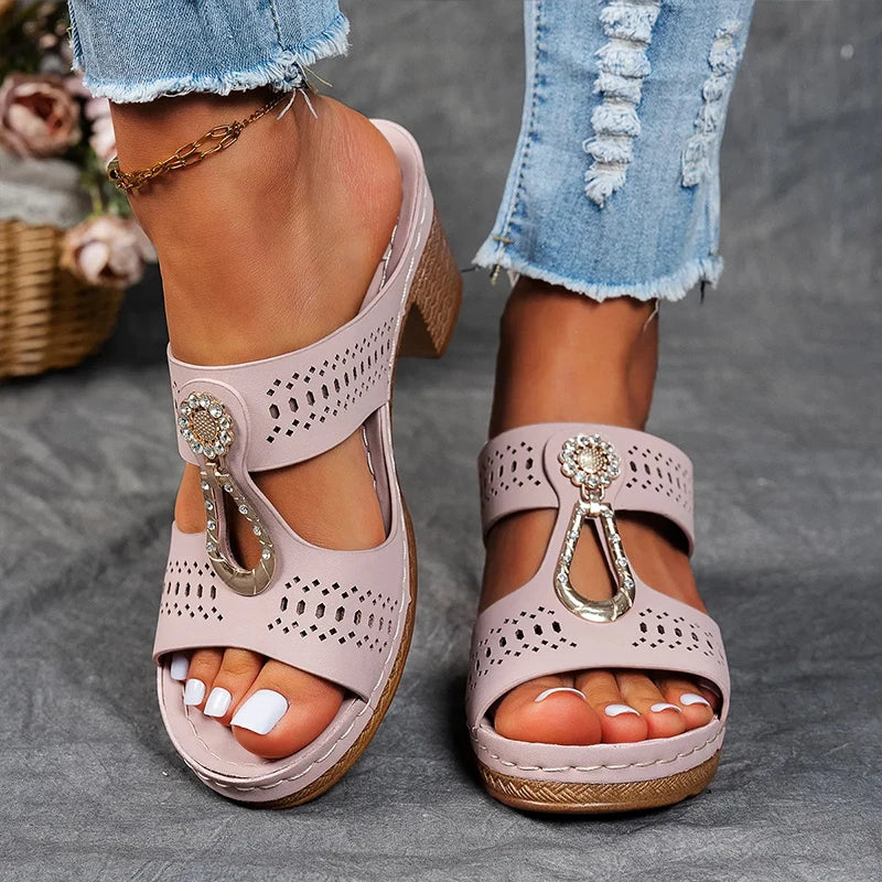 Dames Sleehak Sandalen met Uitgesneden Bandjes