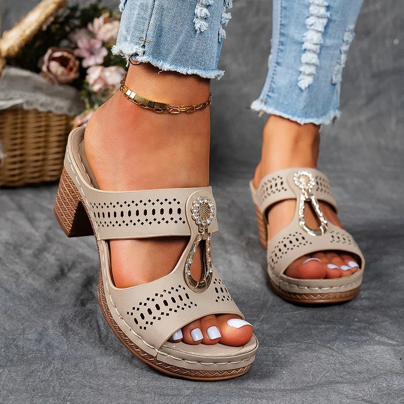 Dames Sleehak Sandalen met Uitgesneden Bandjes