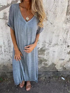 Dames Losse Maxi Jurk met V Hals