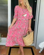 Dames Midi Jurk met Stippen Relaxte Pasvorm
