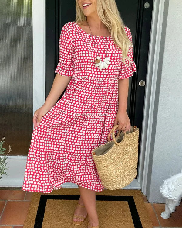 Dames Midi Jurk met Stippen Relaxte Pasvorm