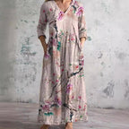 Dames Bloemenprint Maxi Jurk met V Hals