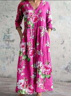 Dames Bloemenprint Maxi Jurk met V Hals