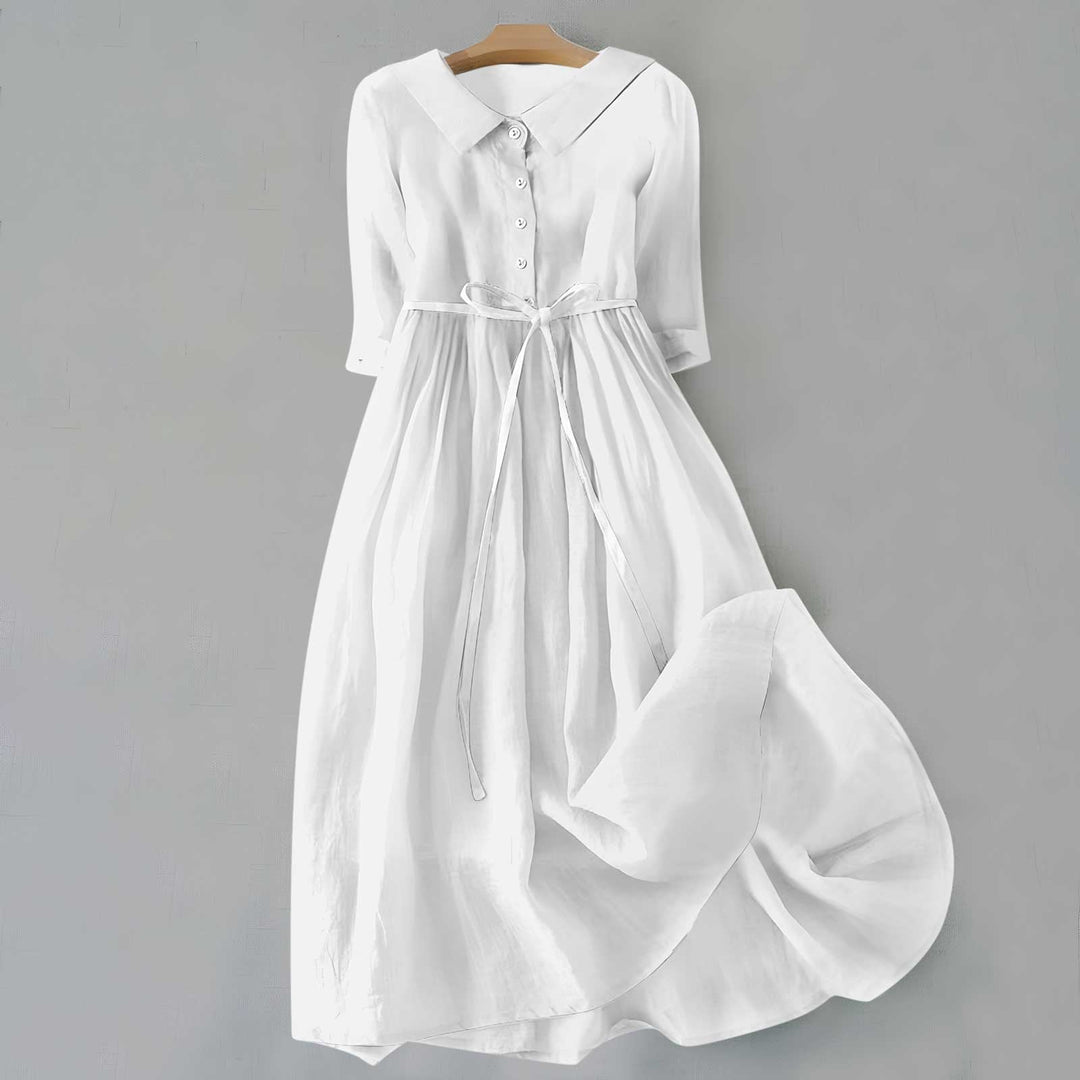 Dames Casual Midi Jurk met Geplooide Taille