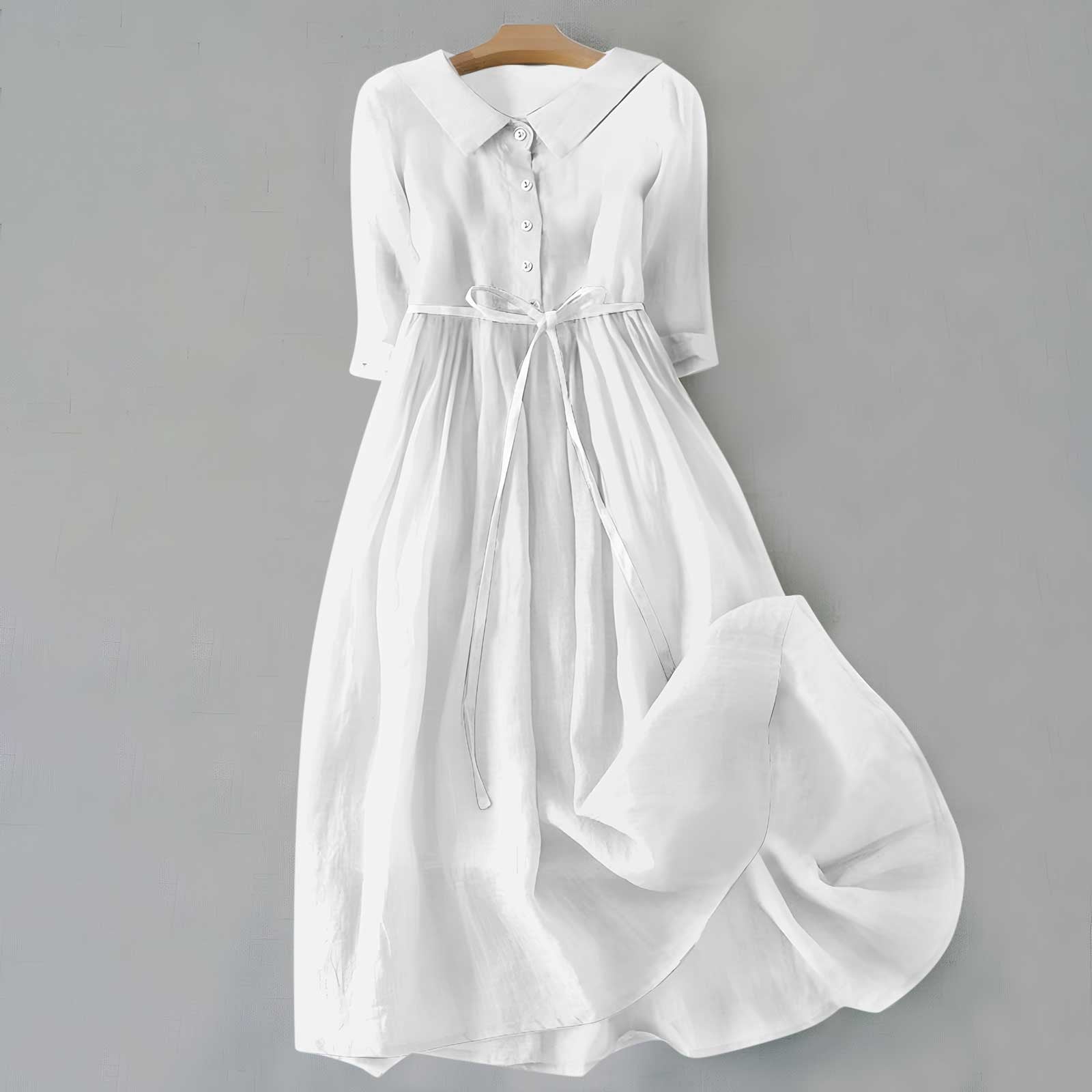 Dames Casual Midi Jurk met Geplooide Taille