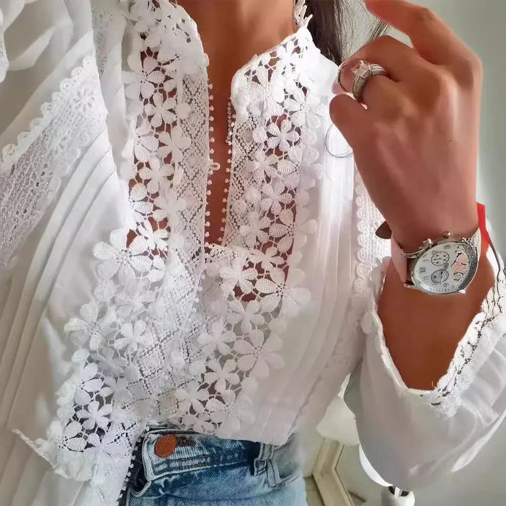 Marzia Bloes | Vrouwen Geborduurde Bloemen Kant Bloes