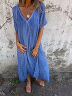 Dames Losse Maxi Jurk met V Hals