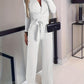 Vernice Jumpsuit | Dames Herfst Jumpsuit met Lange Mouwen, V-Hals, Wrap Design en Wijde Pijpen