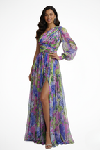 Dames One Shoulder Bloemenprint Maxi Jurk
