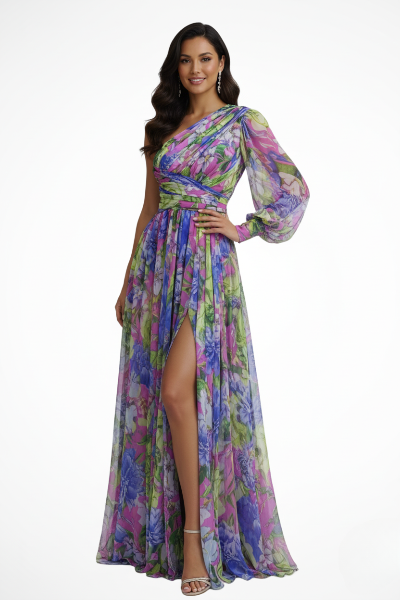 Dames One Shoulder Bloemenprint Maxi Jurk
