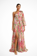 Dames One Shoulder Bloemenprint Maxi Jurk