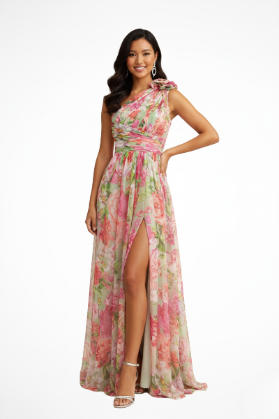 Dames One Shoulder Bloemenprint Maxi Jurk