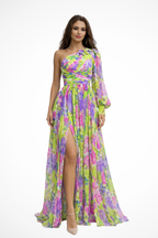 Dames One Shoulder Bloemenprint Maxi Jurk