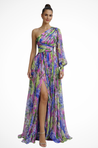 Dames One Shoulder Bloemenprint Maxi Jurk