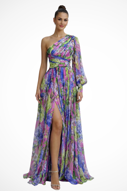 Women's One-Shoulder Floral Print Maxi Dress