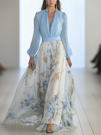 Dames Bloemenprint Maxi Jurk met Lange Mouwen