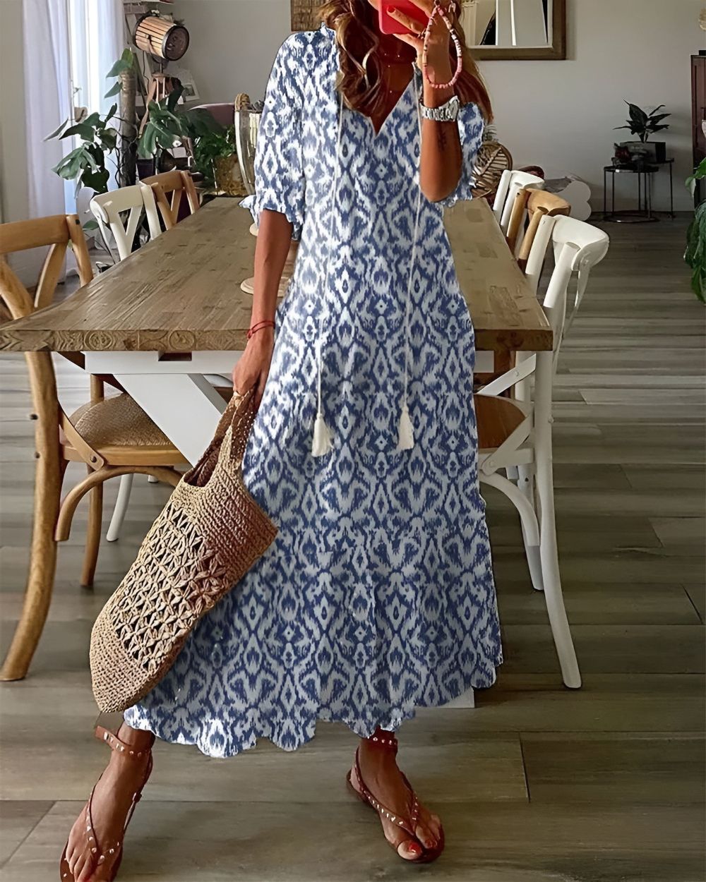 Dames Bohemian Maxi Jurk met Kwastjes