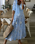 Women's Boho Midi Dress with Modest Design