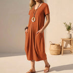 Dames Casual Midi Jurk met Zakken
