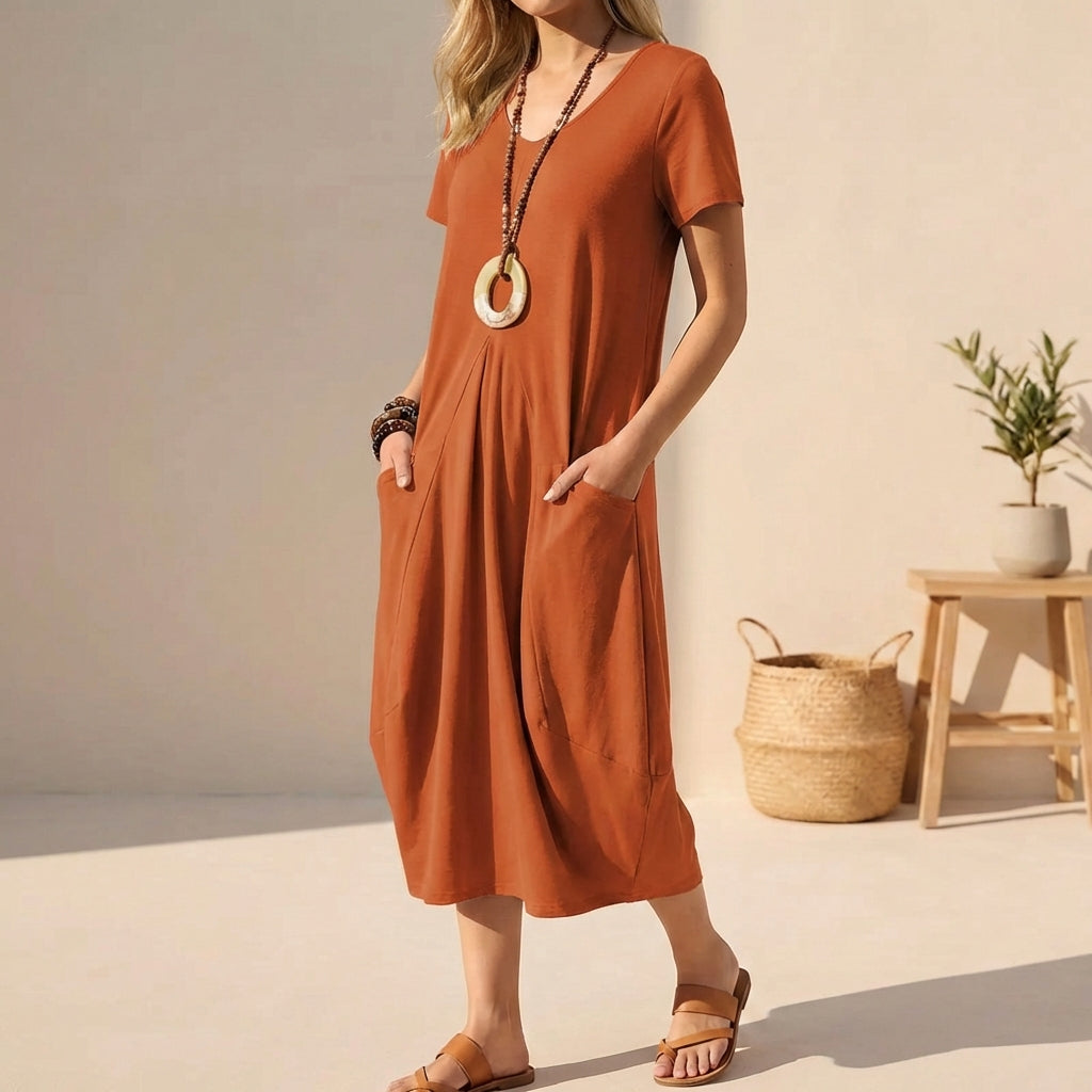 Dames Casual Midi Jurk met Zakken