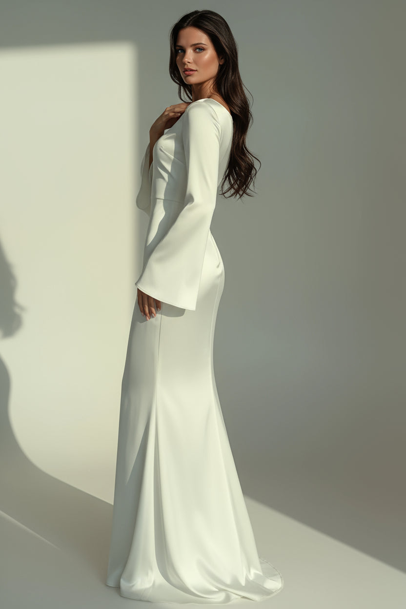 Dames Maxi Jurk met Lange Mouwen en Flared Manchetten