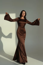 Dames Maxi Jurk met Lange Mouwen en Flared Manchetten