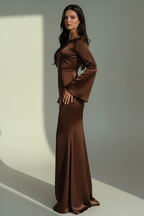 Dames Maxi Jurk met Lange Mouwen en Flared Manchetten