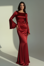 Dames Maxi Jurk met Lange Mouwen en Flared Manchetten