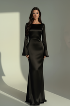Dames Maxi Jurk met Lange Mouwen en Flared Manchetten