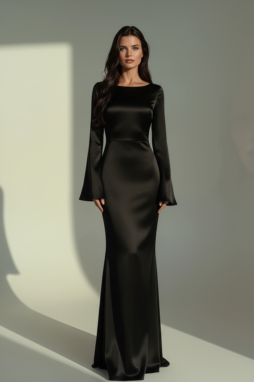 Dames Maxi Jurk met Lange Mouwen en Flared Manchetten
