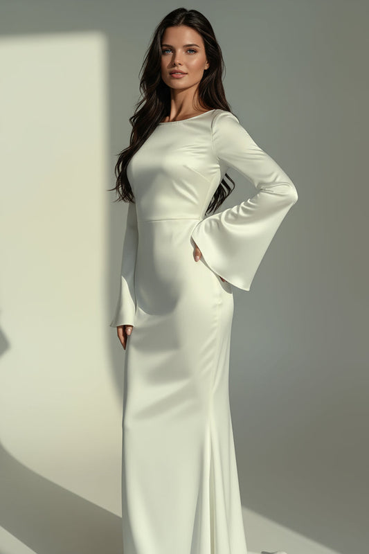 Dames Maxi Jurk met Lange Mouwen en Flared Manchetten