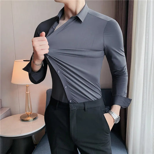 Wael Shirt | Heren Naadloos Stretch Button-Up Overhemd