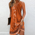 Dames Bedrukte Midi Slip Jurk met V Hals