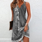 Dames Bedrukte Midi Slip Jurk met V Hals