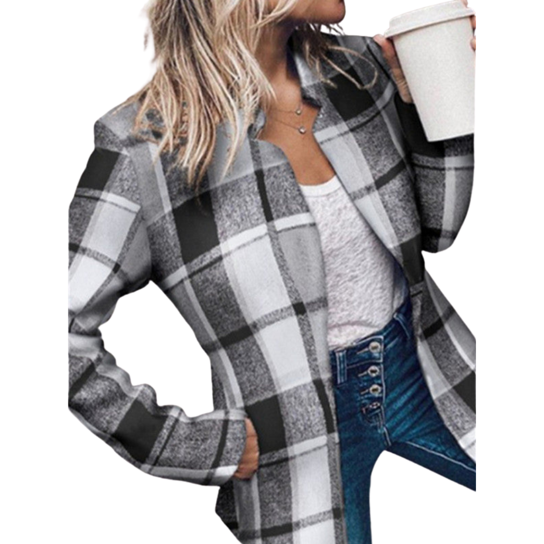 Aleah Jas | Winter Lange Jas met Ruitpatroon zonder Knopen