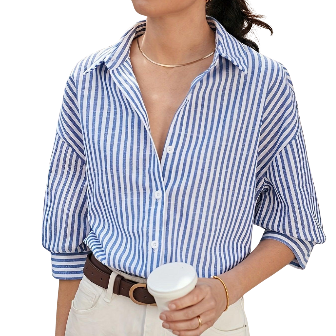 Nicki Overhemd | Dames Poloshirt met Blauw-Wit Gestreept Ontwerp