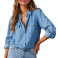 Salome Blouse | Dames Herfst Denim Blouse met Knopen en Lange Mouwen