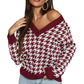 Ursula Jumper | Dames Herfst Diepe V-hals Houndstooth Gebreide Jumper
