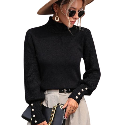 Ubaida Jumperi | Dames Herfst Gebreide Coltrui Met Parel Detail Aan De Mouwen