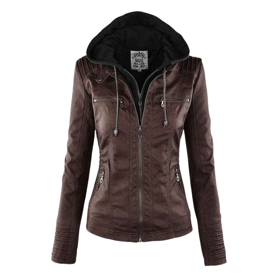 Alessia Jas | Dames Herfst Imitatieleren Bikerjas met Capuchon