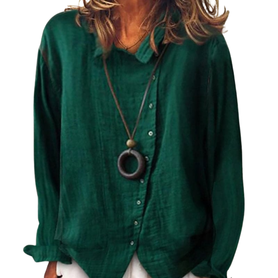 Patina Overhemd | Loszittend Overhemd in Groen met Knopen en Lange Mouwen