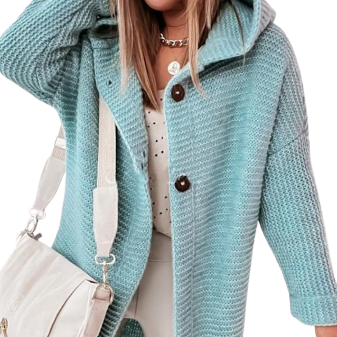 Waldaine Vest | Gebreid Vest met Knoopsluiting en Capuchon