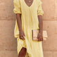 Ostara Jurk | Vintage V-Hals Pofmouwen Midi Jurk