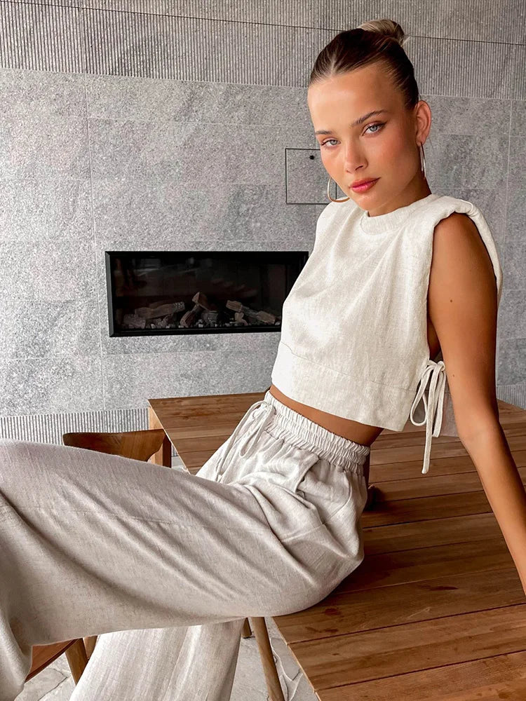 Maudie Set | Dames Tweedelige Crop Top & Broek Set