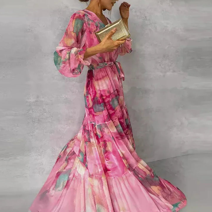Dames Bloemenprint Wikkel Maxi Jurk met V Hals
